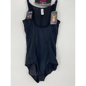 Maidenform Bodysuit Women’s Large Black Shape Solution Slimming Waist Cinching
